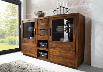 Highboard Sheesham 198x45x125 walnuss lackiert DUKE #113