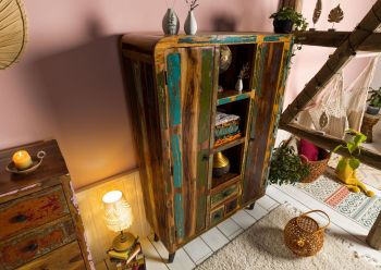Highboard Altholz 115x40x170 mehrfarbig lackiert SIXTIES #108