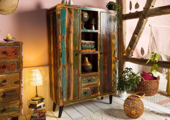 Highboard Altholz 115x40x170 mehrfarbig lackiert SIXTIES #108