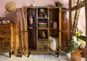 Highboard Altholz 115x40x170 mehrfarbig lackiert SIXTIES #108