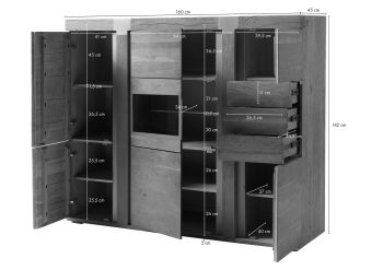 Highboard Akazie 160x45x142 beige lackiert Amsterdam #107