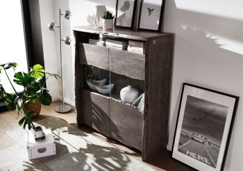 Highboard Akazie 131x45x147 grau lackiert PURE ACACIA #407