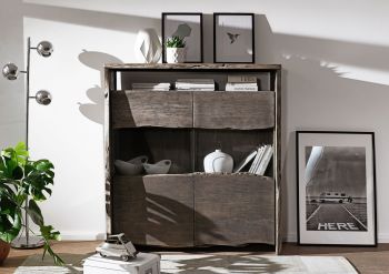 Highboard Akazie 131x45x147 grau lackiert PURE ACACIA #407