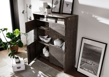 Highboard Akazie 131x45x147 grau lackiert PURE ACACIA #407
