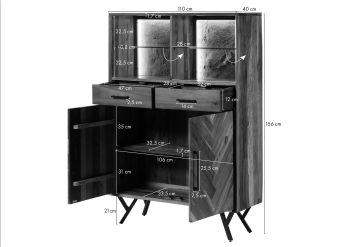Highboard Altholz 110x40x156 natur lackiert AVIGNON #120