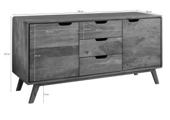 Sideboard Sheesham 134x40x65 walnuss lackiert MALMÖ 2 #107