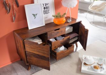 Sideboard Sheesham 134x40x65 walnuss lackiert MALMÖ 2 #107