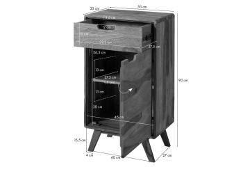 Kommode Sheesham 50x35x90 natur sandgestrahlt MALMÖ 2 #270