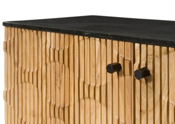 Sideboard Akazie 150x40x76 natur lackiert / Marmor schwarz LONDON #100
