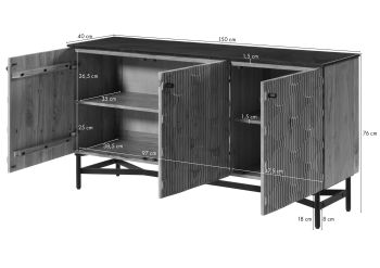 Sideboard Akazie 150x40x76 natur lackiert / Marmor schwarz LONDON #100