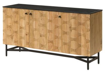 Sideboard Akazie 150x40x76 natur lackiert / Marmor schwarz LONDON #100