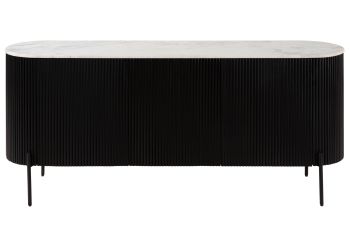 Sideboard Mango 180x40x76 schwarz lackiert / Marmor weiß BARCELONA #101
