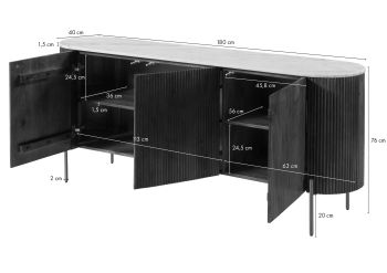 Sideboard Mango 180x40x76 schwarz lackiert / Marmor weiß BARCELONA #101