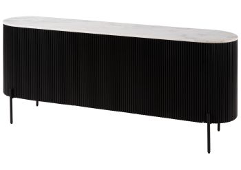 Sideboard Mango 180x40x76 schwarz lackiert / Marmor weiß BARCELONA #101