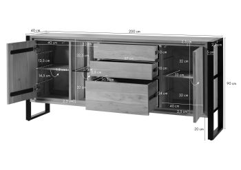 Sideboard Akazie / Altholz 200x40x90 natur lackiert DENVER #112