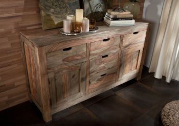 Sideboard Sheesham 140x42x80  grau geölt NATURE GREY #80