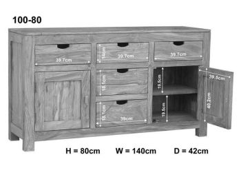 Sideboard Sheesham 140x42x80  grau geölt NATURE GREY #80