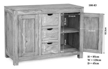 Sideboard Sheesham 120x45x85  grau geölt NATURE GREY #83