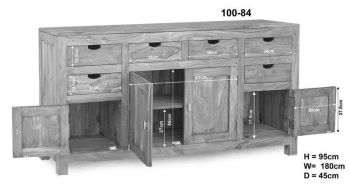 Sideboard Sheesham 180x45x95  grau geölt NATURE GREY #84