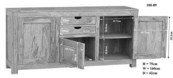 Sideboard Sheesham 160x42x75  grau geölt NATURE GREY #89
