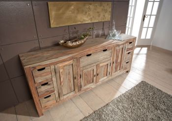 Sideboard Sheesham 210x42x85  grau geölt NATURE GREY #080