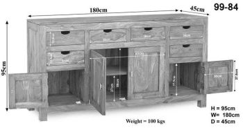 Sideboard Akazie 180x45x95 white stone getüncht NATURE WHITE #84