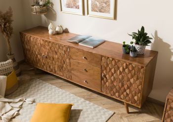 Sideboard Akazie 210x42x75 Akazie natur lackiert MOSAYK #109