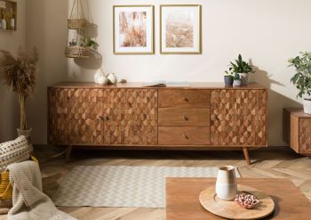 Sideboard Akazie 210x42x75 Akazie natur lackiert MOSAYK #109