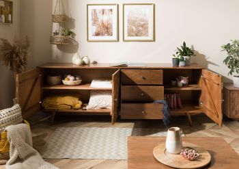 Sideboard Akazie 210x42x75 Akazie natur lackiert MOSAYK #109