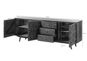 Sideboard Akazie 210x42x75 Akazie natur lackiert MOSAYK #109