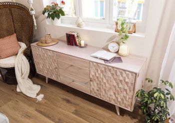 Sideboard Akazie 180x42x75 weiß lackiert MOSAYK #200