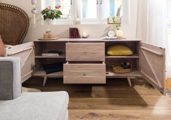 Sideboard Akazie 180x42x75 weiß lackiert MOSAYK #200