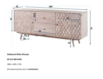 Sideboard Akazie 180x42x75 weiß lackiert MOSAYK #200