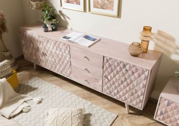 Sideboard Akazie 210x42x75 weiß lackiert MOSAYK #209
