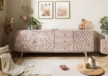 Sideboard Akazie 210x42x75 weiß lackiert MOSAYK #209