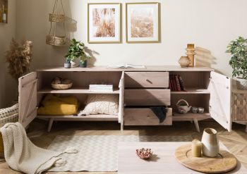Sideboard Akazie 210x42x75 weiß lackiert MOSAYK #209