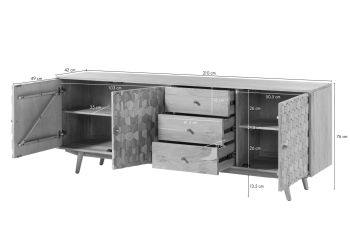 Sideboard Akazie 210x42x75 weiß lackiert MOSAYK #209
