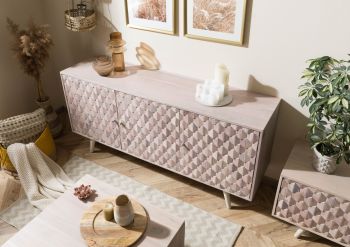 Sideboard Akazie 160x42x75 weiß lackiert MOSAYK #210
