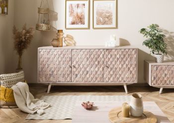 Sideboard Akazie 160x42x75 weiß lackiert MOSAYK #210