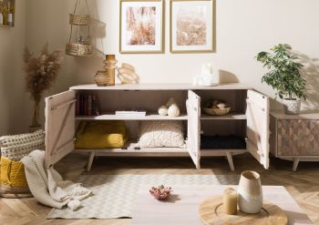 Sideboard Akazie 160x42x75 weiß lackiert MOSAYK #210