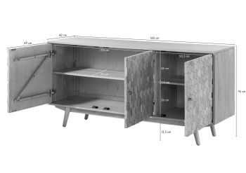 Sideboard Akazie 160x42x75 weiß lackiert MOSAYK #210