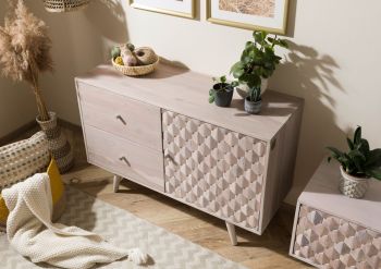 Sideboard Akazie 115x42x75 weiß lackiert MOSAYK #212