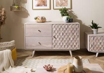 Sideboard Akazie 115x42x75 weiß lackiert MOSAYK #212