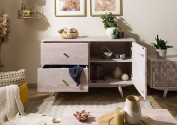 Sideboard Akazie 115x42x75 weiß lackiert MOSAYK #212