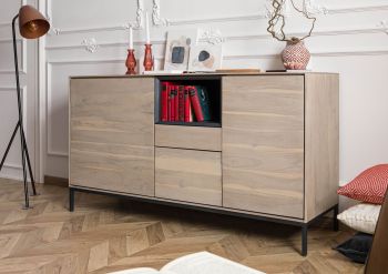 Sideboard Akazie 160x45x85 grau-weiß geölt CHICAGO #04