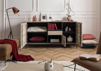 Sideboard Akazie 160x45x85 grau-weiß geölt CHICAGO #04