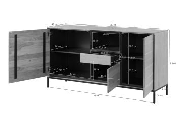 Sideboard Akazie 160x45x85 grau-weiß geölt CHICAGO #04