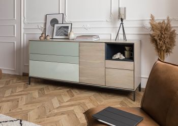 Sideboard Akazie 200x45x85 grau-weiß geölt CHICAGO #05