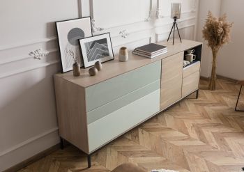Sideboard Akazie 200x45x85 grau-weiß geölt CHICAGO #05
