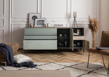Sideboard Akazie 200x45x85 grau-weiß geölt CHICAGO #05